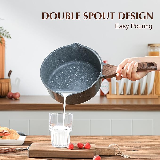 SENSARTE Nonstick Sauce Pan with Double Spout, 3.0 Quarts Swiss Granite Coating Sauce Pot with Lid Medium Kitchen Cooking Pot, Induction Comptable Saucepan, Free of Intentionally Added PFOA - Image 2