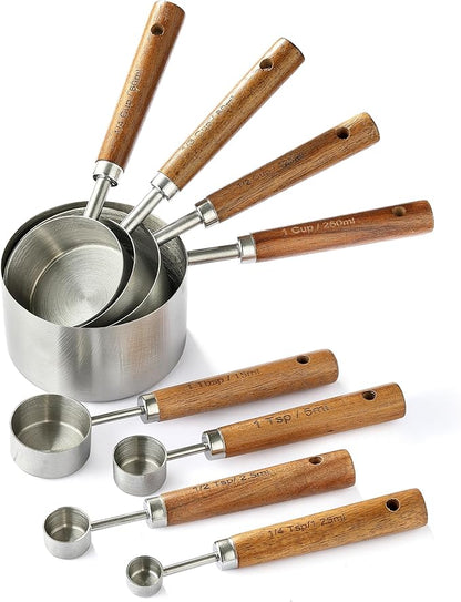 8PCS Measuring Cups, DAJLFA Stainless Steel Measuring Cups and Spoons Set with Ergonomic Wooden Handle for Cooking & Baking by Unknown