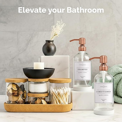 Vine Creations Clear Glass Soap Dispenser, 2 Pack Kitchen Soap Dispenser Set with Stainless Steel Pump, 16 oz Dish Soap and Hand Soap Dispensers for Bathroom with Waterproof Labels - Image 4