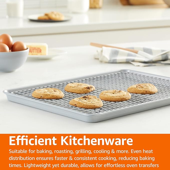 Amazon Basics Ceramic Nonstick Baking Sheet & Cooling Rack Set, Dishwasher Safe, Oven Safe, Half Sheet Size, Gray, 1-Pack - Image 8