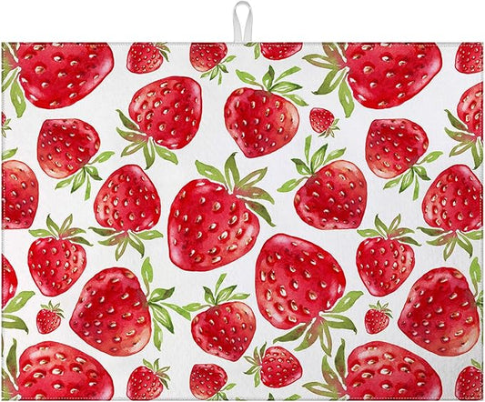 Strawberry Dish Drying Mat for Kitchen Counter Drying Pad Absorbent Reversible Dish Drainer Rack Mats Draining Pad 18"x24"Inch by MOUNTANLLY
