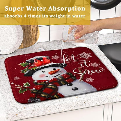 Christmas Dish Drying Mat for Kitchen Counter Snowman Let It Snow Microfiber Absorbent Dish Draining Reusable Washable Foldable 16"x18" - Image 7