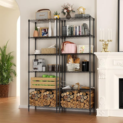 SINGAYE 6 Tier Adjustable Storage Shelf Wire Shelving Unit Metal Shelves Standing Closet Bathroom Organizers Pantry Kitchen Garage Laundry Room Organization Home Rack 12" D X 22" W X 69.5" H Black - Image 2