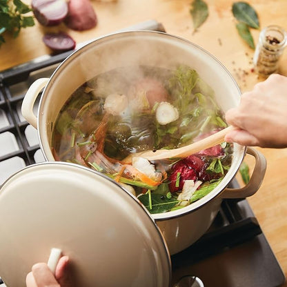 Rachael Ray Enamel on Steel Stockpot with Lid, Induction Suitable, 12 Quart, Almond Cream - Image 5