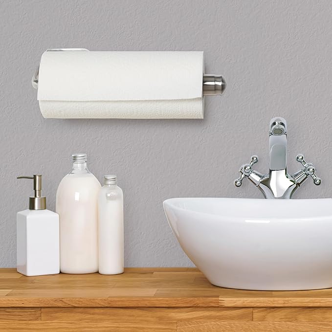 Kamenstein Perfect Tear Wall Mount Paper Towel Holder, Patented Design for One-Handed Use, Rounded Finial, 14-Inch, Brushed Silver Metal Finish - Image 8