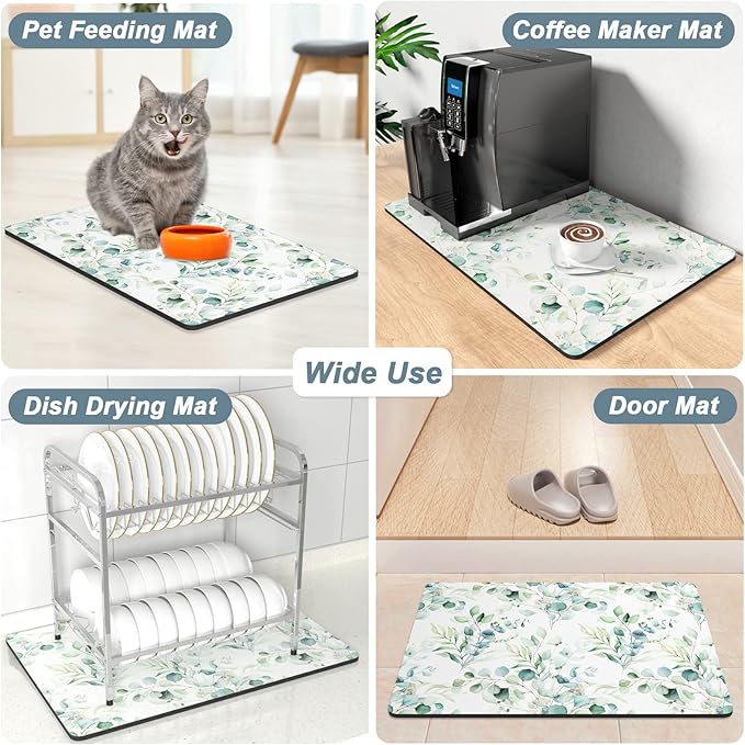 Rnivvi Coffee Mat, 16" x 24" Cute Minimalism Design Coffee Bar Mats for Espresso Machine Station Accessories and Organizer, Hide Stain Rubber Backed Absorbent Dish Drying Pad for Kitchen Counter,White - Image 7