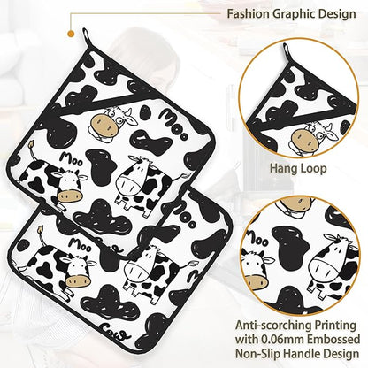 Cow Skin Pot Holder Set of 2,Heat Resistant Potholders Oven Hot Pads for Kitchen Cooking Baking BBQ
