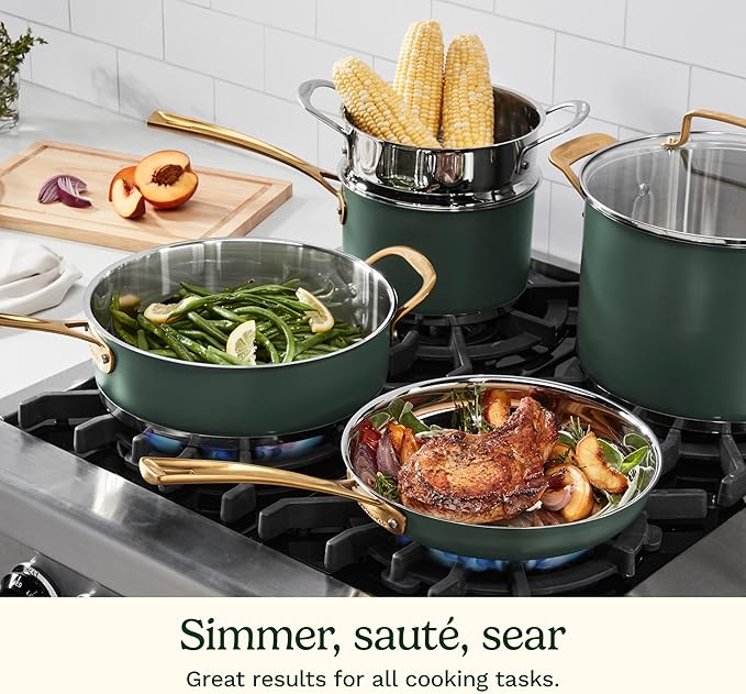 Cuisinart Cookware Set, 11 Piece Stainless Steel Cookware Pots and Pans, Home and Kitchen Durable Stainless Steel for Everyday Cooking, Matte Thyme, MT89G-11 - Image 4