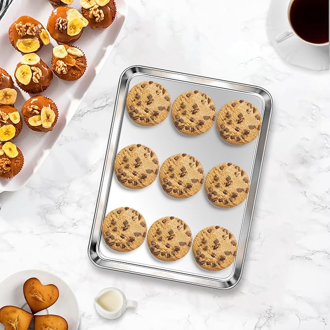 Homikit 1 Pack Baking Sheet, 9 x 7 Inches Stainless Steel Cookie Tray for Baking Cooking Toasting, Mini Metal Toaster Oven Baking Pan Non Stick, Rustproof & Mirror Finish, Dishwasher Safe - Image 9