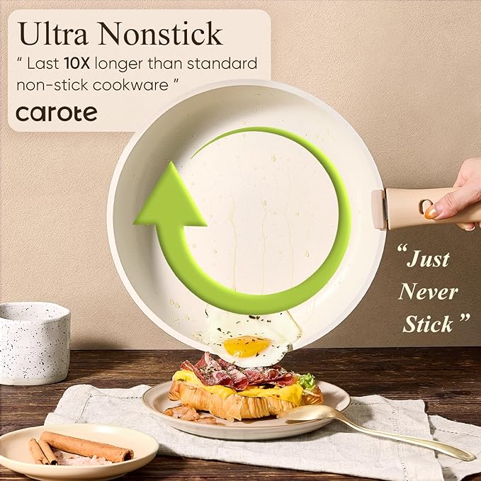 CAROTE 19pcs Pots and Pans Non Stick, Cookware Sets Detachable Handle, Induction Kitchen Pots and Pans,NonStick Cooking Set, Oven/Dishwasher/Fridge Safe, Space Saving - Image 3