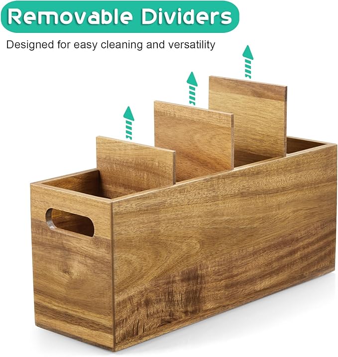 ALELION Acacia Wood Utensil Holder with Removable Divider - 4 Compartment Wooden Utensil Caddy Organizer for Kitchen Counter - Cooking Utensil Crock for Countertop - Image 2