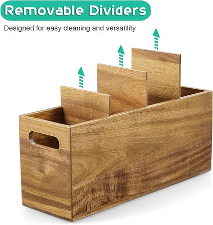 ALELION Acacia Wood Utensil Holder with Removable Divider - 4 Compartment Wooden Utensil Caddy Organizer for Kitchen Counter - Cooking Utensil Crock for Countertop - Image 2