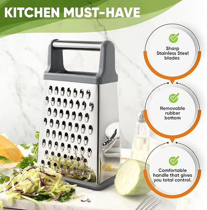 Spring Chef Professional Cheese Grater - Stainless Steel Box Grater for Kitchen, XL Size, 4 Sides - Perfect Shredder for Parmesan Cheese, Carrot, Potato, Ginger - Dishwasher Safe - Gray - Image 3