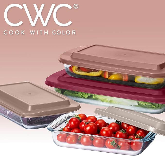 COOK WITH COLOR 8-Piece Deep Glass Baking Dish Set with Plastic Lids – Casserole and Food Storage Containers for Lasagna, Leftovers – Freezer-to-Oven, Microwave & Dishwasher Safe, Rose - Image 9
