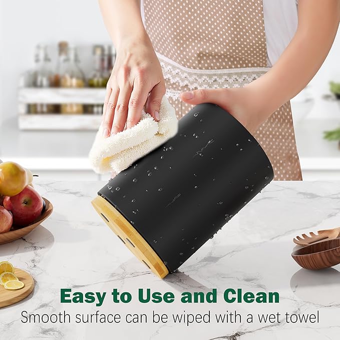 Black Utensil Holder Wood Kitchen Utensil Holder for Countertop, 360°Rotating Cooking Utensil Crock for Counter, 7.2" Large Utensil Organizer for Spatula Kitchen Decor - Image 4