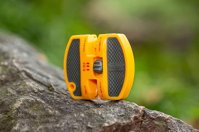 Smith’s 50917 Adjustable 2-Step Knife Sharpener – Yellow - Preset Coarse & Fine Slots - Outdoor Handheld Knife Sharpener - Fishing, Hunting, Fillet, Pocket Knives - Portable Compact Keychain Tool - Image 2