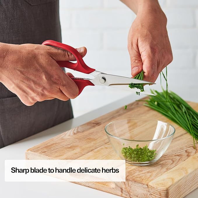 Misen Heavy Duty Kitchen Shears - Stainless Steel, Versatile and Easy Clean Scissors for Meat, Herbs and Veggies - Ambidextrous Comfort Handle - Professional Grade - Red - Image 4