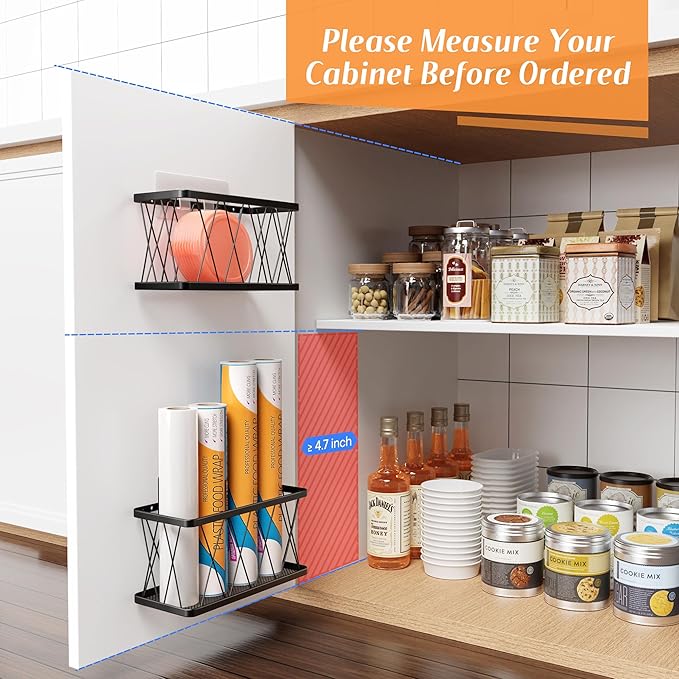 BasicForm 4 Pack Metal Kitchen Inside Cabinet Door Organizer, Adhesive Lid Organizers Cabinet Door Storage for Tupperware Lid, Storage Holder Basket for Kitchen Wall Mounted (Black) - Image 7