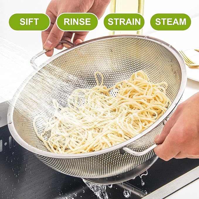 Gulex Stainless Steel Colander and Strainer Set(5-Quart and 3-Quart)， Strainer for Kitchen Food, Dishwasher Safe - Image 6