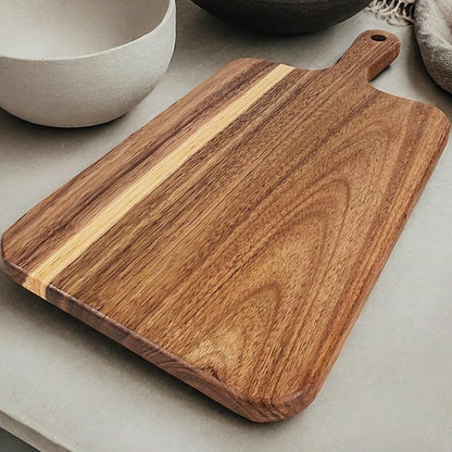 ZeQi Acacia Wood Cutting Board with Handle 13.7''X7'' / Charcuterie Board/Serving Board/Cheese, Bread, Vegetables & Fruits Serving Board (Rectangular) - Image 9