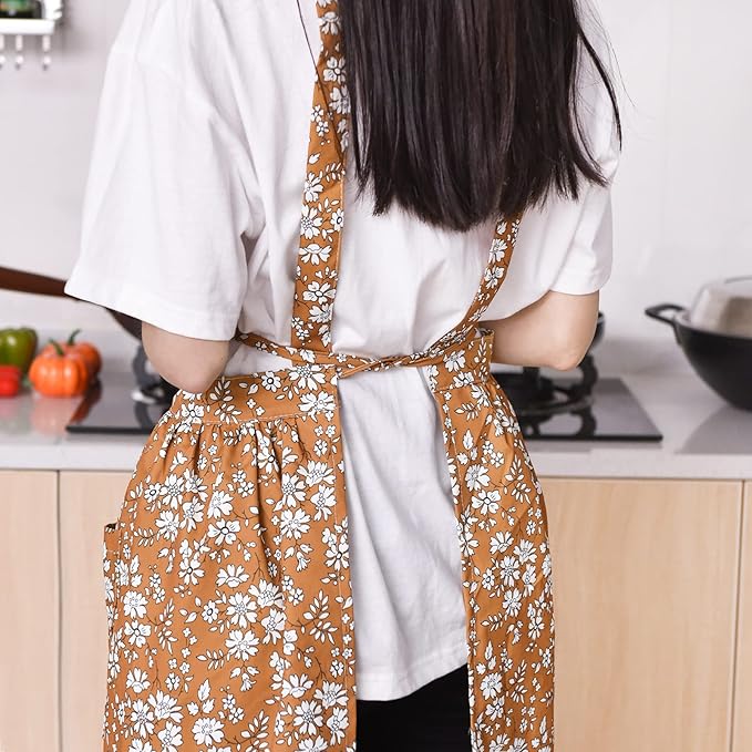 Pinknoke Vintage Pinafore Apron Dress for Women with Pockets Cute Floral Chef Aprons for Kitchen Cooking Baking Gardening - Image 7