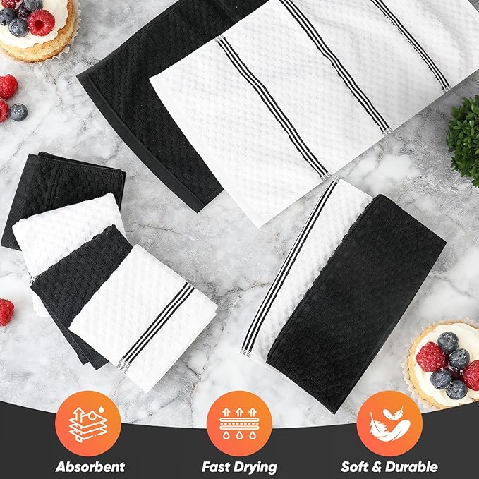 Oven Mitts Kitchen Towels and Dishcloths with Pot Holders Sets, Oven Gloves Hot Pads 500°F Heat Resistant with Silicone Grip, Include 2 Cooking Gloves/2 Potholders/4 Kitchen Towels/4 Dish Towels - Image 6
