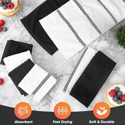 Oven Mitts Kitchen Towels and Dishcloths with Pot Holders Sets, Oven Gloves Hot Pads 500°F Heat Resistant with Silicone Grip, Include 2 Cooking Gloves/2 Potholders/4 Kitchen Towels/4 Dish Towels - Image 6