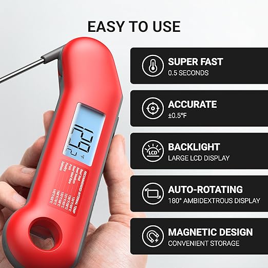 ThermoMaven Professional Meat Thermometer Digital, Ultra-Fast 0.5 Sec Instant Read, NIST Certified ±0.5°F Accuracy, IP67 Waterproof, Auto-Rotating Backlit Display, Lift-to-Wake, for BBQ/Cooking/Candy - Image 2