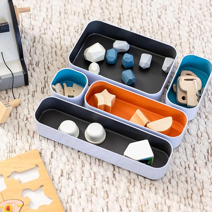 Three by Three Seattle 10 Piece Metal Organizer Tray Set for Storing Makeup, Stationery, Utensils, and More in Office Desk, Kitchen and Bathroom Drawers (2 Inch, Multicolor) - Image 5