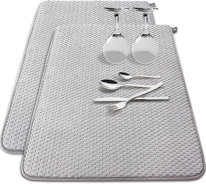 2 Pack Microfiber Dish Drying Mat,24 x 17 inch Super Absorbent Drying Pad,Large Size Dish Drying Mat for Countertops,Sinks,Draining Racks,Gray by Baaxxango
