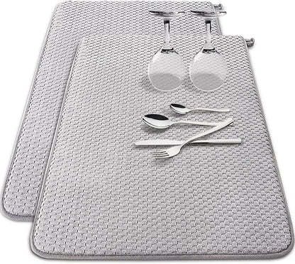 2 Pack Microfiber Dish Drying Mat,24 x 17 inch Super Absorbent Drying Pad,Large Size Dish Drying Mat for Countertops,Sinks,Draining Racks,Gray by Baaxxango