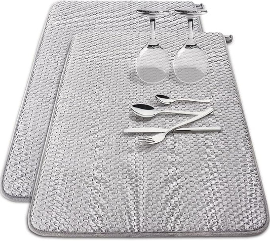 2 Pack Microfiber Dish Drying Mat,24 x 17 inch Super Absorbent Drying Pad,Large Size Dish Drying Mat for Countertops,Sinks,Draining Racks,Gray by Baaxxango