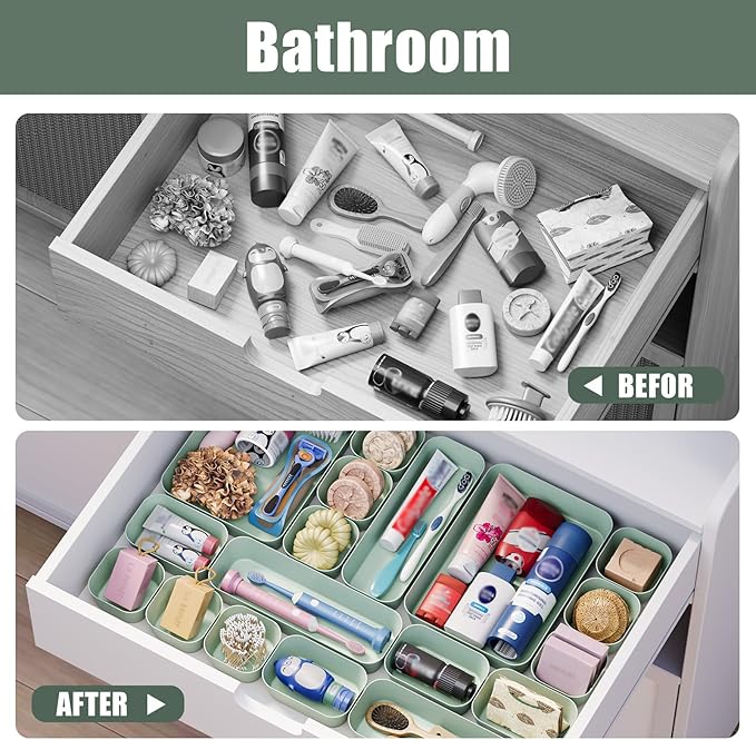 Plastic Drawer Organizers, 18 PCS Drawer Organizer Bins, Bathroom and Vanity Organizer Plastic Tray, Makeup organizer and storage for Makeup, Bedroom, Kitchen Gadgets Utensils and Office - Image 7