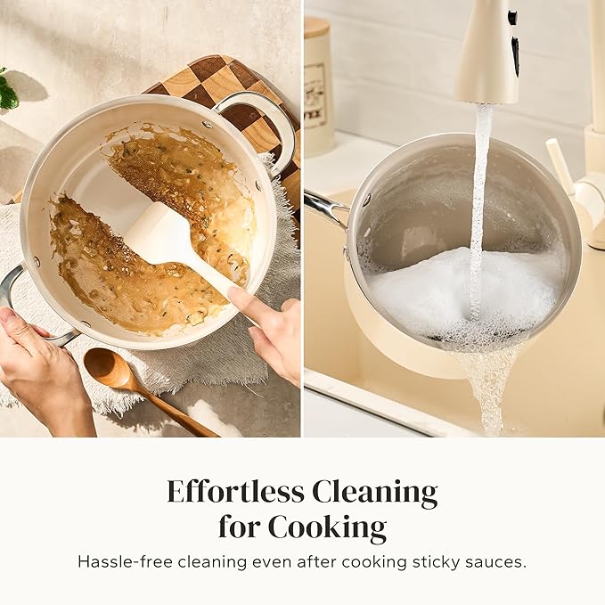 Redchef Cooking Pot Set Induction 5Qt, Saucepan Set 2.5/3.5Qt Nonstick Ceramic Cookware Set, Compatible All Cooktops, Even Heat, Stay-Cool Handles, Oven/Dishwasher Safe, PTFE PFAS Free (Beige) - Image 5