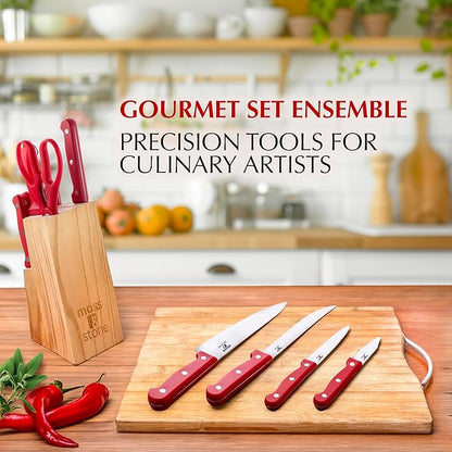 Moss & Stone 14 Pcs Knife Block Set Stainless Steel, Premium Forged Kitchen Knives Set with High-Carbon Blades, Ergonomic Handle, Sharp Blade, Rust Resistant, Modern Style for Home & Chef, Red - Image 4