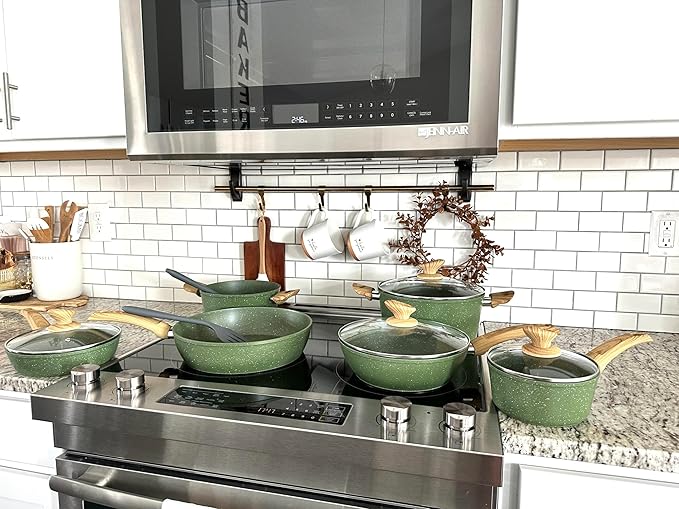 MAISON ARTS Pots and Pans Set Non Stick, 12 Piece Green Granite Kitchen Cookware Induction Compatible, Cooking Sets Pots and Pans Nonstick - Image 2