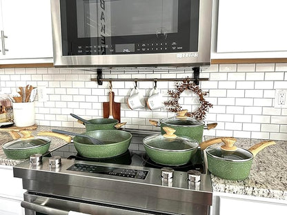 MAISON ARTS Pots and Pans Set Non Stick, 12 Piece Green Granite Kitchen Cookware Induction Compatible, Cooking Sets Pots and Pans Nonstick - Image 2