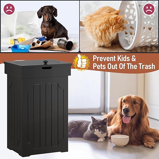 Function Home Trash Can Cabinet, 13 Gallon Kitchen Garbage Can, Wood Recycling Trash Bin, Freestanding Dog Proof Trash Can, Farmhouse Trash Cabinet with Lid for Home Kitchen Bathroom, Black - Image 5