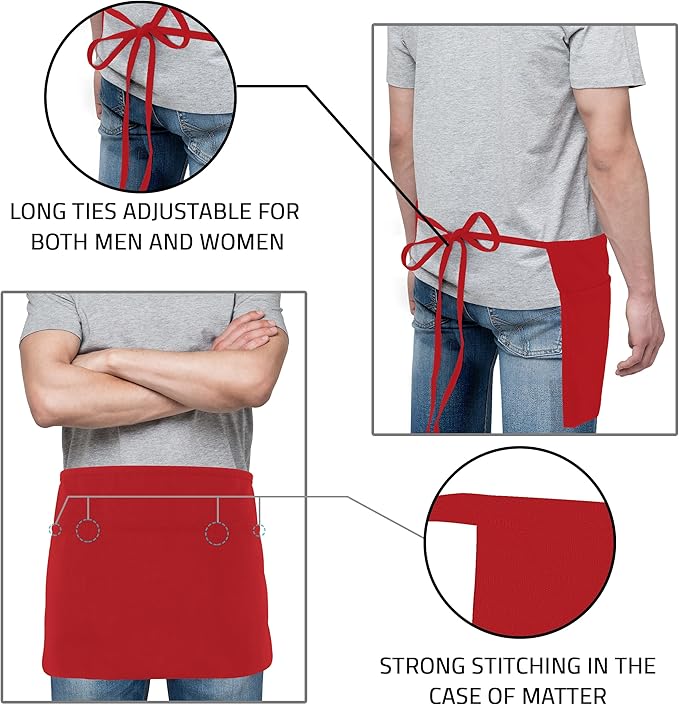 Utopia Wear 4 Pack Server Aprons with 3 Pockets, Waiter and Waitress Waist Aprons for Women with Pockets, Men Short Aprons - Image 4