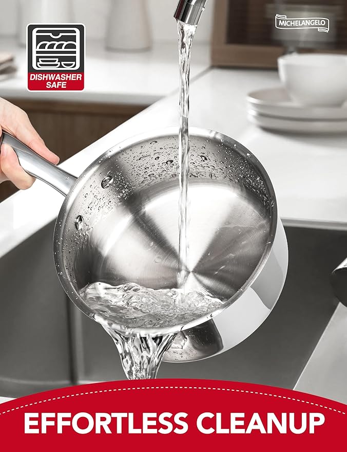 MICHELANGELO Stainless Steel Sauce Pan Set - 1, 2, 3 Qt Saucepans with Lids, Small Stainless Steel Pots for Cooking, Induction Compatible, Dishwasher & Oven Safe - Image 4