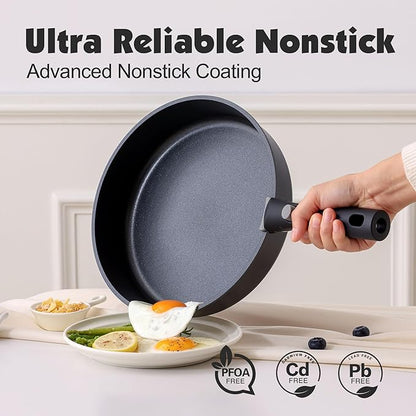 SENSARTE 17 Piece Pots and Pans Set, Nonstick Detachable Handle Cookware Set, Induction Kitchen Cookware Set with Removable Handle, Healthy Non Stick for RV, Dishwasher ＆ Oven Safe, PFOA Free (Black) - Image 4