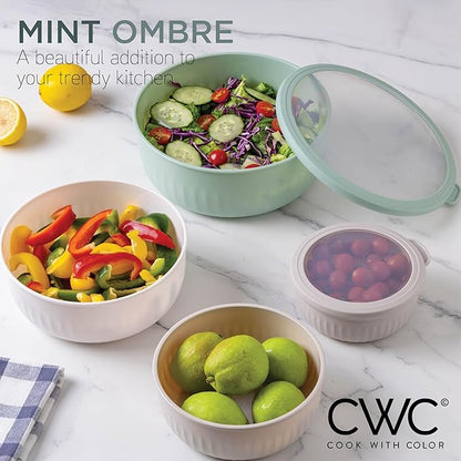 COOK WITH COLOR Prep Bowls with Lids- Wide and Deep Nesting Plastic Small Mixing Bowl Set with Lids, 12 Piece Set - Wide Bowls, Mint - Image 7
