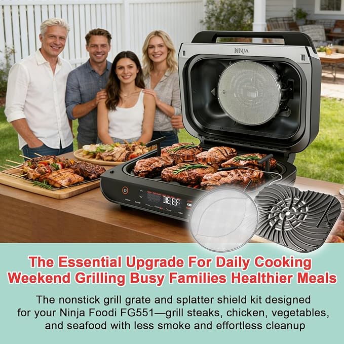 Grill Grate & Splatter Shield for Ninja Foodi FG551 DG551 Grill Accessories, Cast Iron Griddle Plate & Stainless Steel Splatter Screen for Ninja Foodi Smart XL 6-in-1 Grill Replacement Parts Non-stick