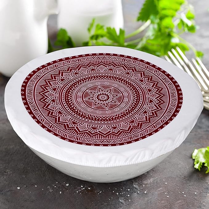 Patelai 10 Pcs Bowl Covers Reusable in 5 Size Stretch Cloth Fabric Elastic Food Storage Bowl Covers Bread Sourdough Lids for Proofing Food Fruits Leftover(Red, Green, Blue,Rustic Style) - Image 4