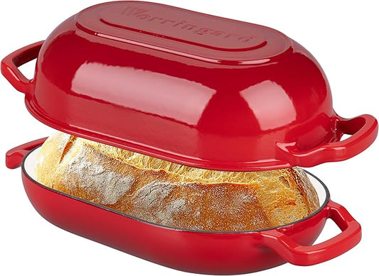 VORRINGARD Enameled Cast Iron Sourdough Bread Oven, Dutch Oven, Loaf Cast Iron Bread Pan for Homemade Bread Baking, Meatloaf Pan with Lid, 5QT, Red by Unknown
