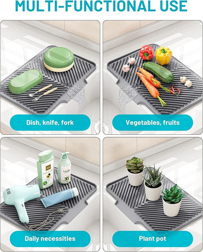 Dish Drying Mat Kitchen Counter - Silicone Dish Drying Pad with Built-in Drain for Sink, Refrigerator and Drawer Liner, Easy Clean, Non-Slip, Heat Resistant, 14.8" x 10.7" - Image 6