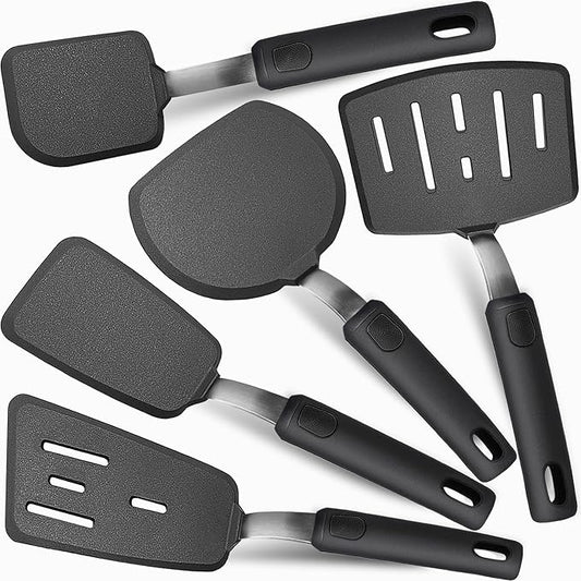 Silicone Spatula Set, Spatulas Silicone Heat Resistant Mixed 5 Piece Kitchen Cooking Utensils Set for Nonstick Cookware - Flexible Stainless Steel Core with Full Silicone, Dishwasher Safe