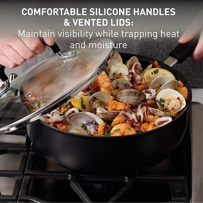 T-Fal Ultimate Hard Anodized Nonstick Fry Pan With Lid 12 Inch, Oven Broiler Safe 400F, Lid Safe 350F, Cookware, Pots and Pans, Kitchen Frying Pans, Skillets, Home, Dishwasher Safe, Onyx - Image 5