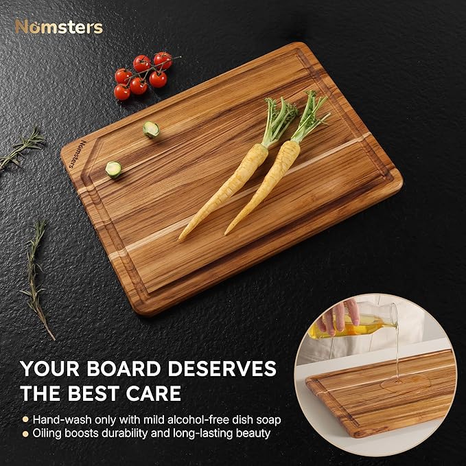 Teak Wood Cutting Board 17inch Wooden Chopping Board with Grip Handles Bamboo High-end Mother Gifts Best Mama Mommy Christmas Xmas Birthday Law Step Stepmom Have Everything Good Unique Present XL - Image 8