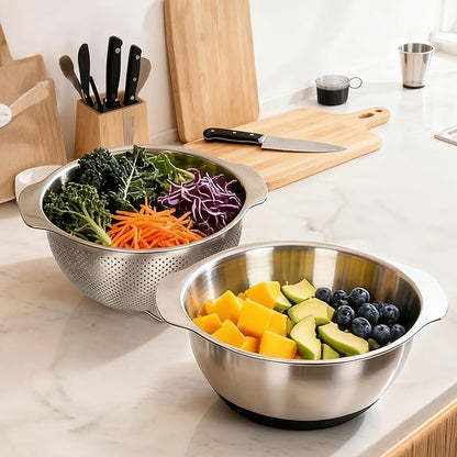 304 Stainless Steel Colander, 2.5 QT Capacity and 2.5 QT Mixing Bowl, Micropore Strainer for Washing Rice, Fruit, and Veggies, Perfect Draining for Cooked Pasta - Image 3